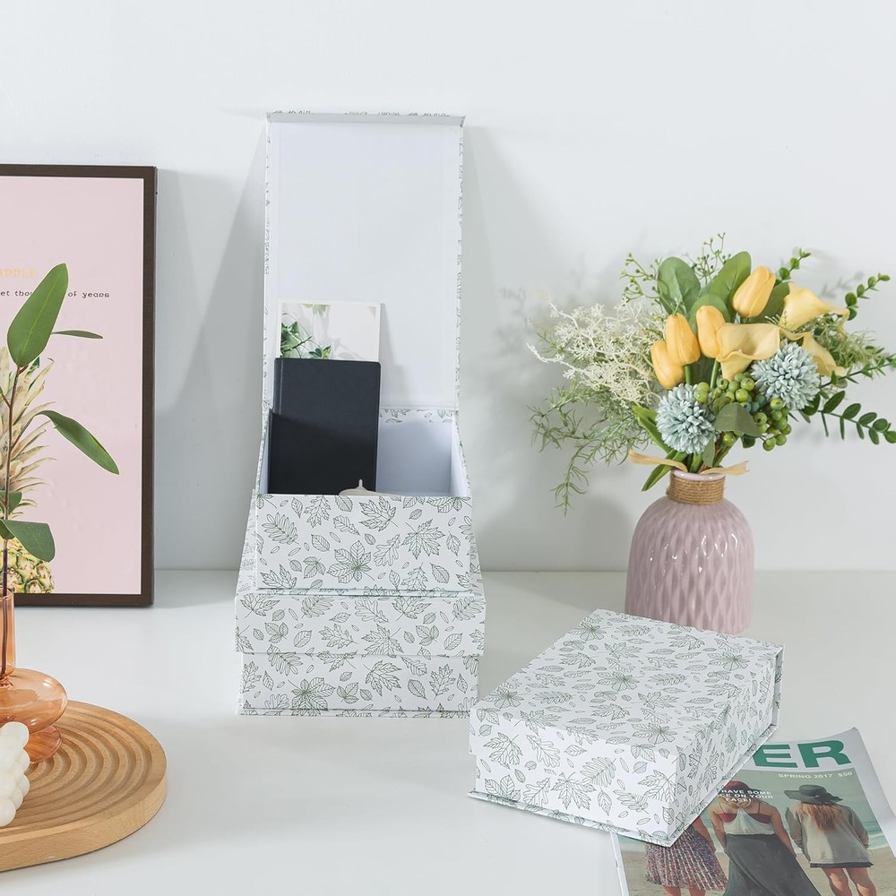 Decorative Cardboard Storage Boxes Set of 3 Light Green Floral Pattern Keepsake
