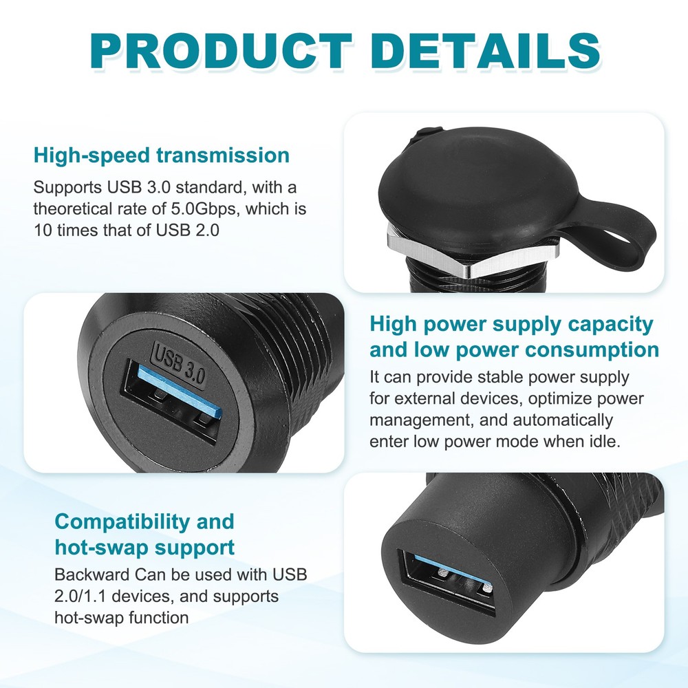2Pcs USB 3.0 Panel Mount Coupler, USB Pass Through 5.0Gbps Black