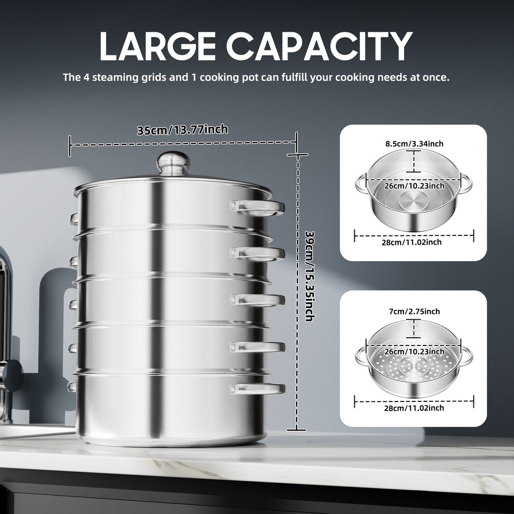 5-Layer Pot Steamer Multi-Layer Cookware Pot Cookware Stainless Steel Pot 28cm