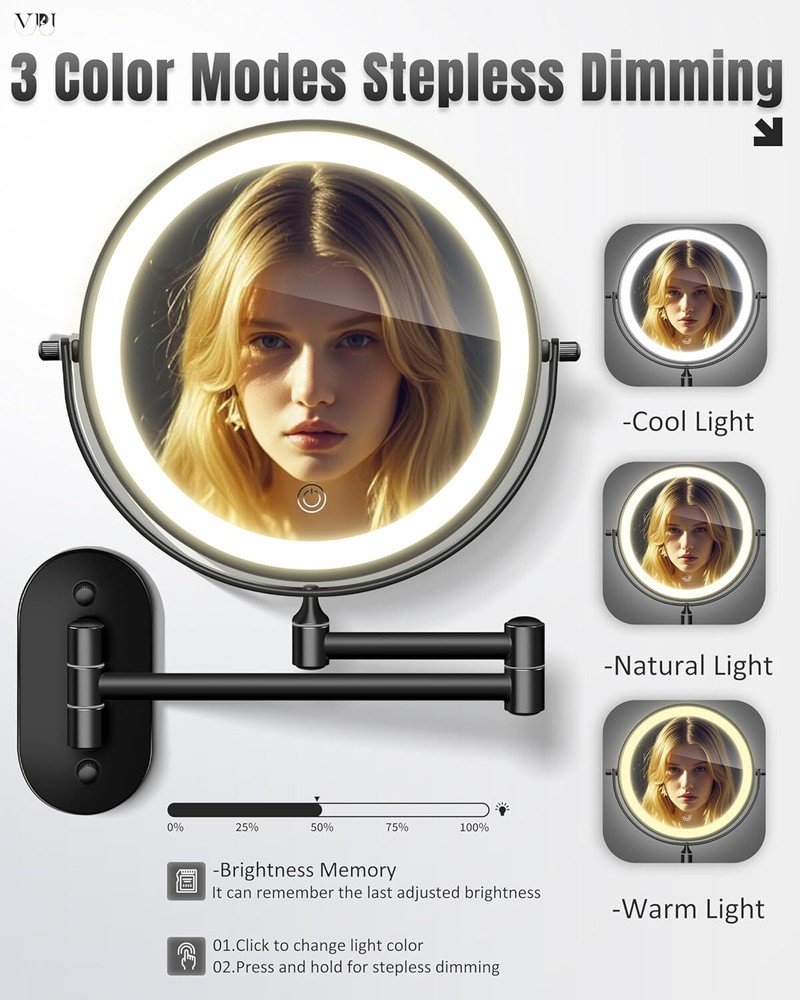 all Mounted Makeup Mirror with Lights, Double Sided LED Bathroom Lighting Makeup