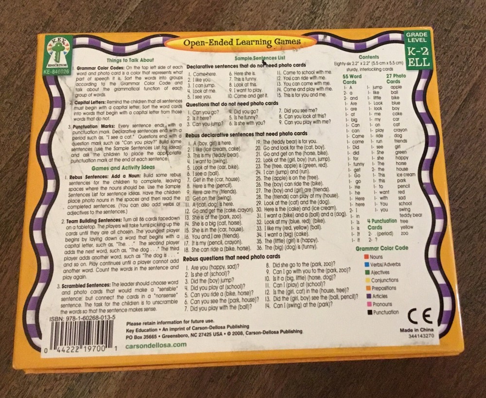 Key Learning Sentence Building Open-Ended Learning Game for Grade K-2