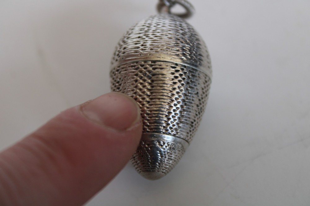 Antique Egg Sterling Silver Chatelaine Thimble Holder & Thimble / Pomander ?