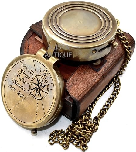 “Not All Those Who Wander are Lost” Engraved Solid Brass Compass with Leather