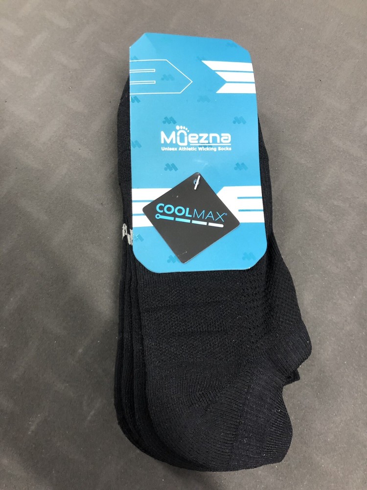 3 Pair Compression Athletic No Show Running Socks w/ CoolMax, Black, Size Large