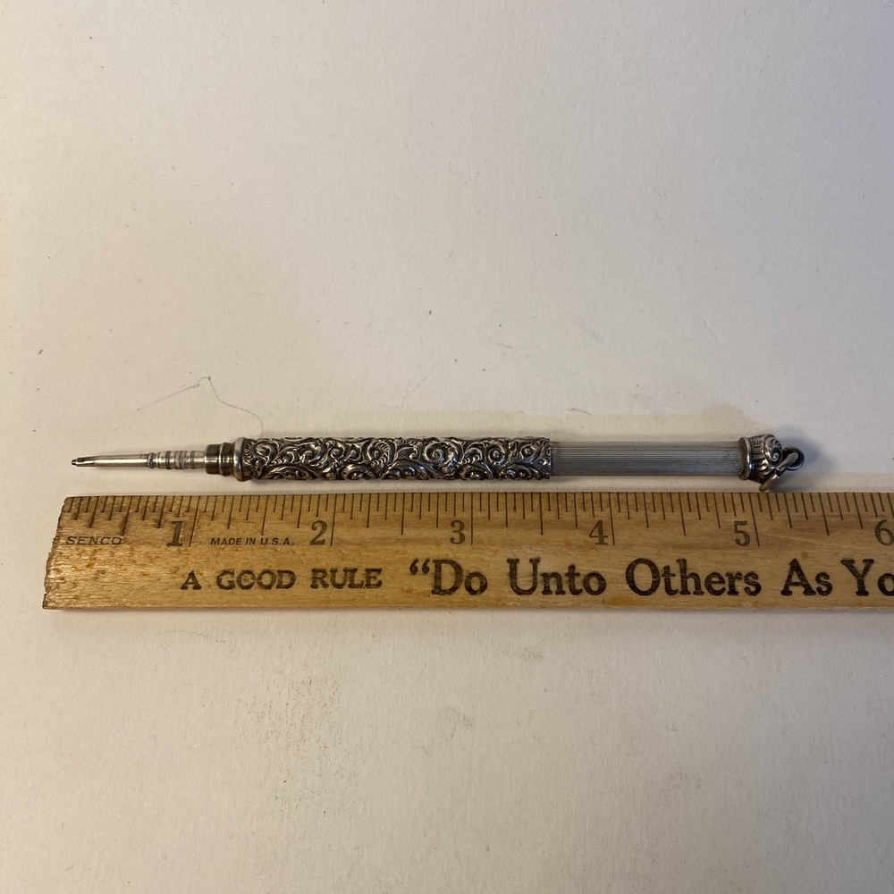 Antique Mechanical Pencil Hand Engraved Initials Push With Ring