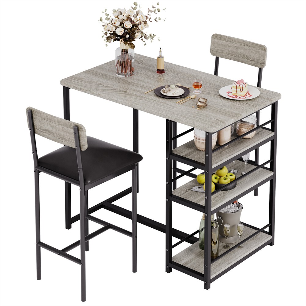 🍎Dining Table Set for 2 Kitchen Table with 2 Upholstered Bar Chairs 3 Storage