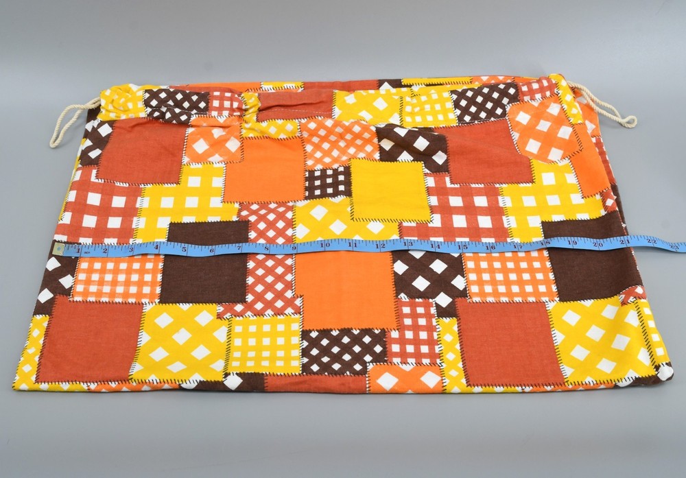 Vintage Laundry Bag Handmade Drawstring Patchwork Print Canvas Hippie Boho READ