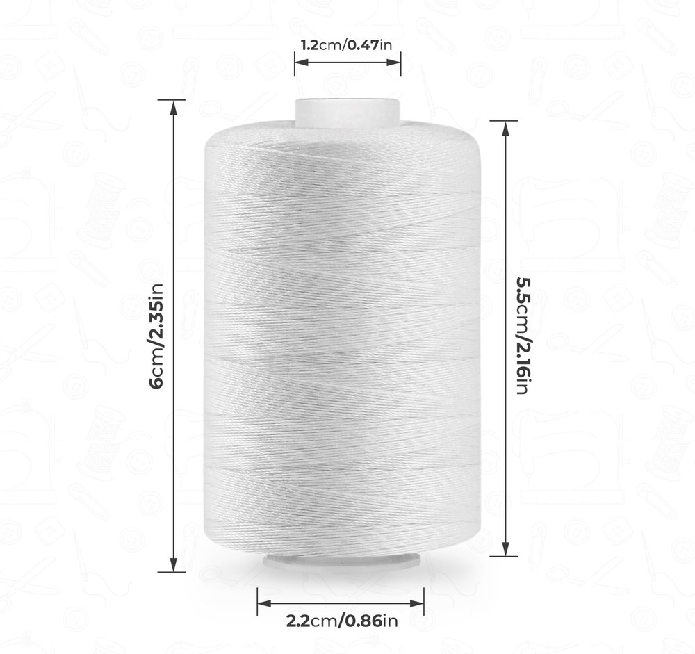 Sewing Thread - 1000 Yard White Polyester Thread for Hand Quilting and Sewing...