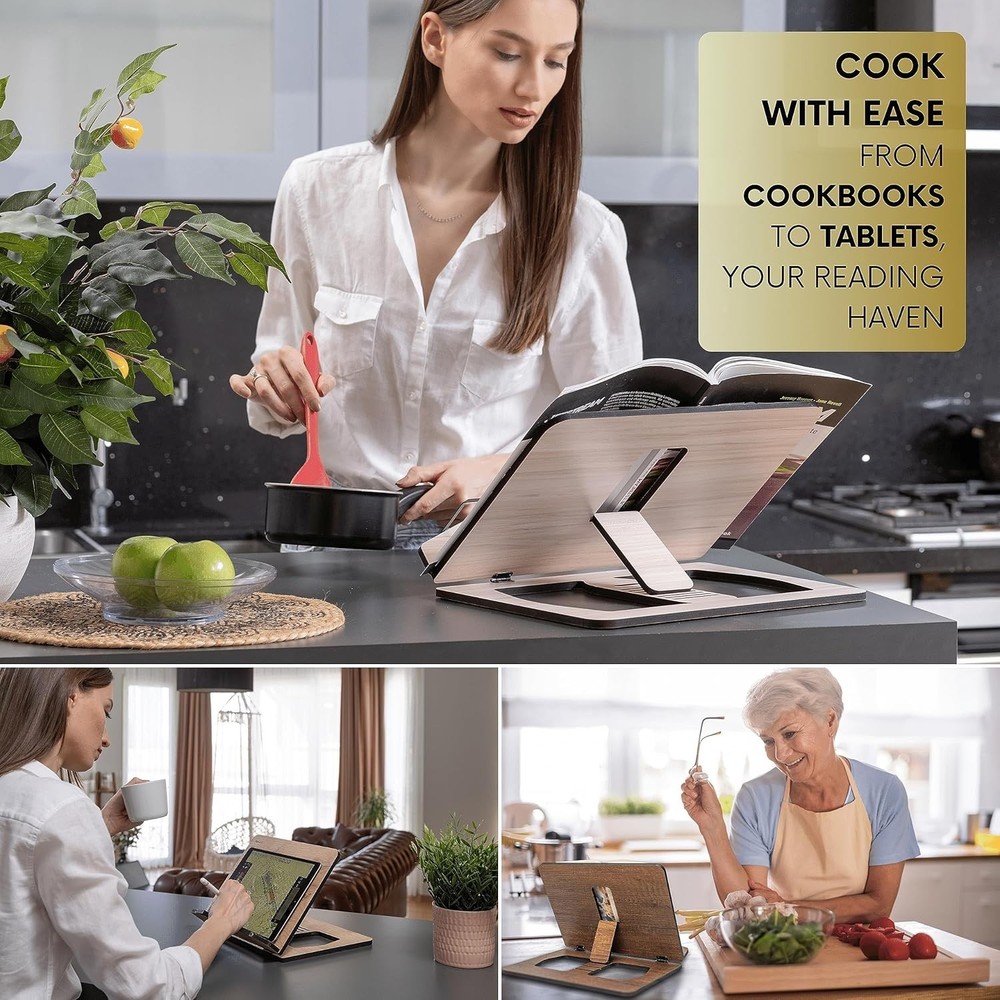 Durable Walnut Reading Stand - Adjustable Book Holder for Home & Kitchen