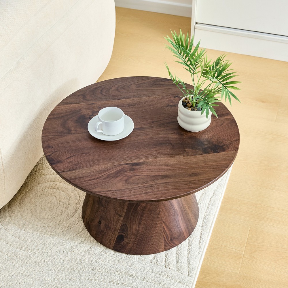 Walnut wood grain medium density fiberboard circular coffee table - diameter 2