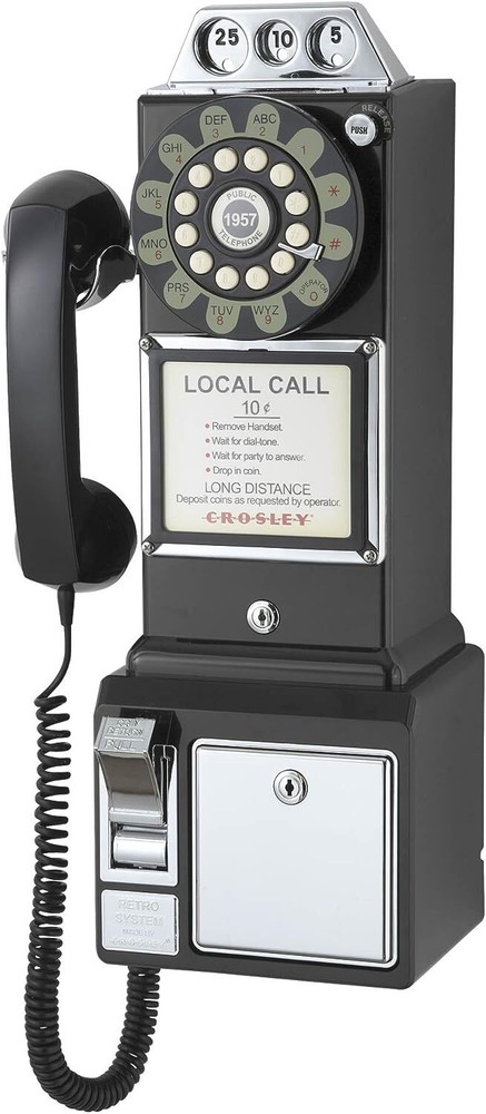 Crosley 1950s Old Fashioned Payphone With Push Button Technology Black