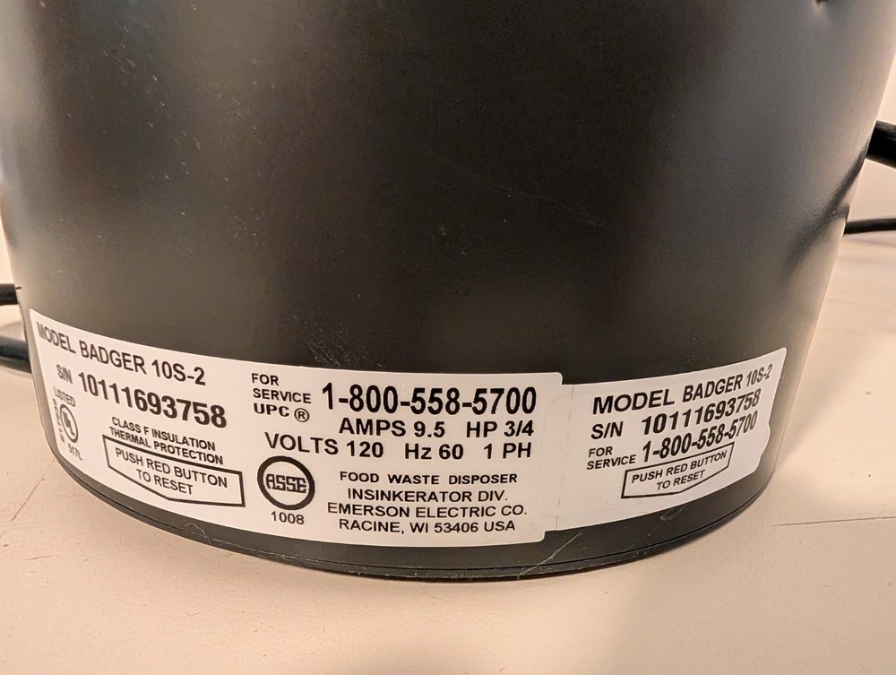 Used InSinkErator Badger 10S-2 Garbage Disposal 3/4 HP (Works Great!)