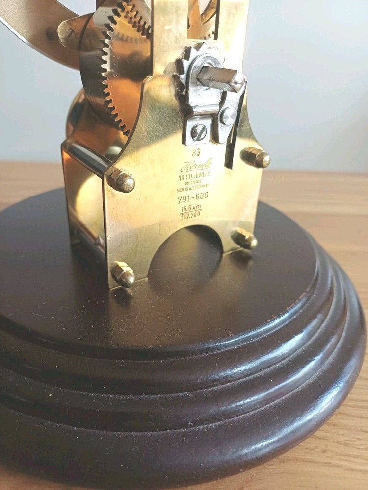German Hermle 8 day Brass Skeleton Mantle Clock & Glass Dome. Working Order.