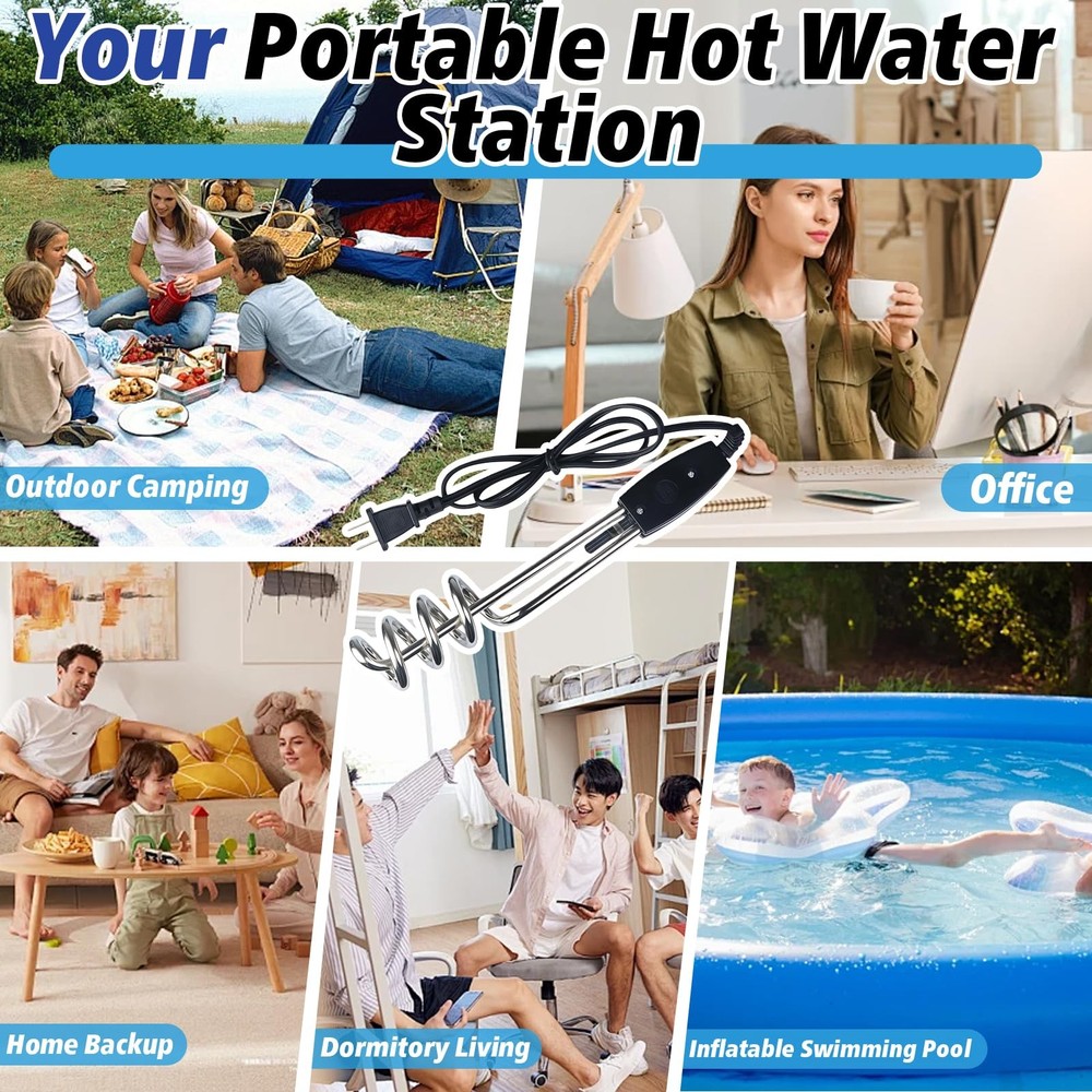 2 Pack 1000W Immersion Water Heater - 110V 10 Inch Submersible Heating Coil f...