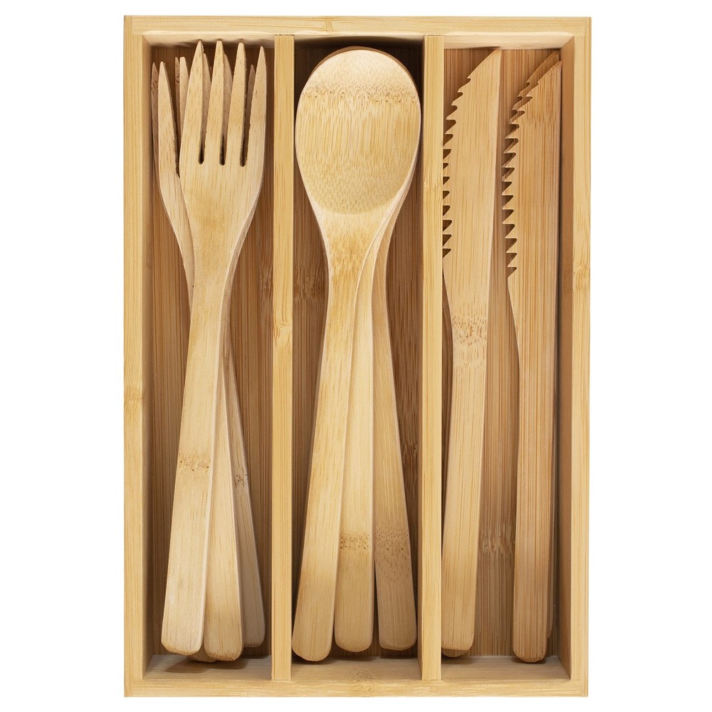 Totally Bamboo 12-Piece Reusable Bamboo Flatware Set with Portable Storage Ca...