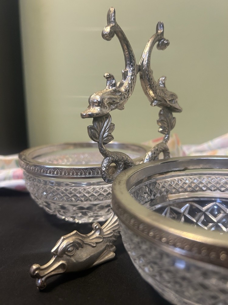 Vintage Crystal Double Caviar Serving Bowl
