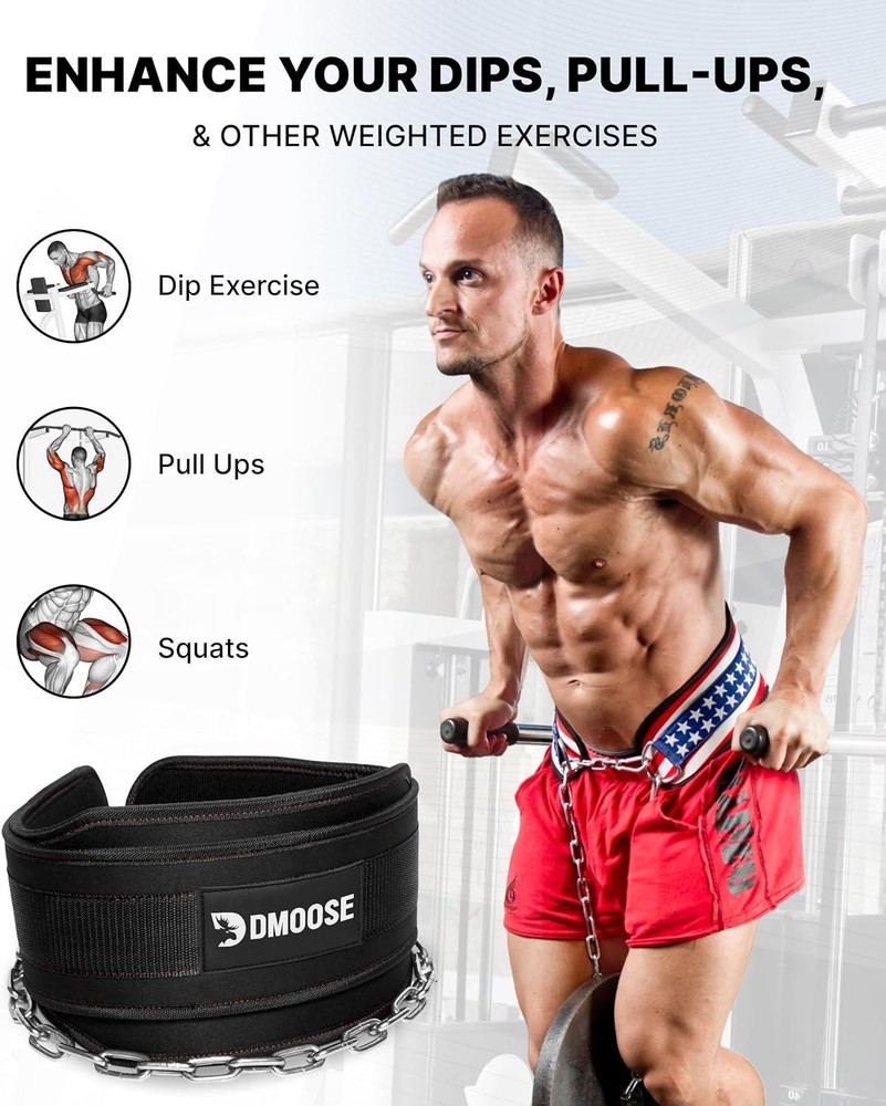 Dip Belt for Weight Lifting, Pullup, Squats & Dips - 36" Robust Steel Chain, ...