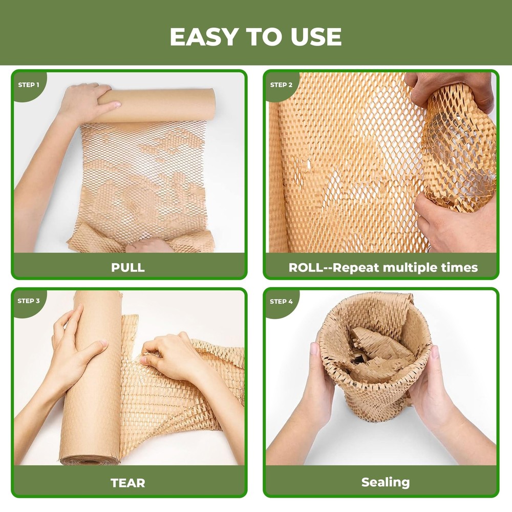 Honeycomb Packing Paper Wrap 15''x250', Substitute Alternative for Bubble Cus...