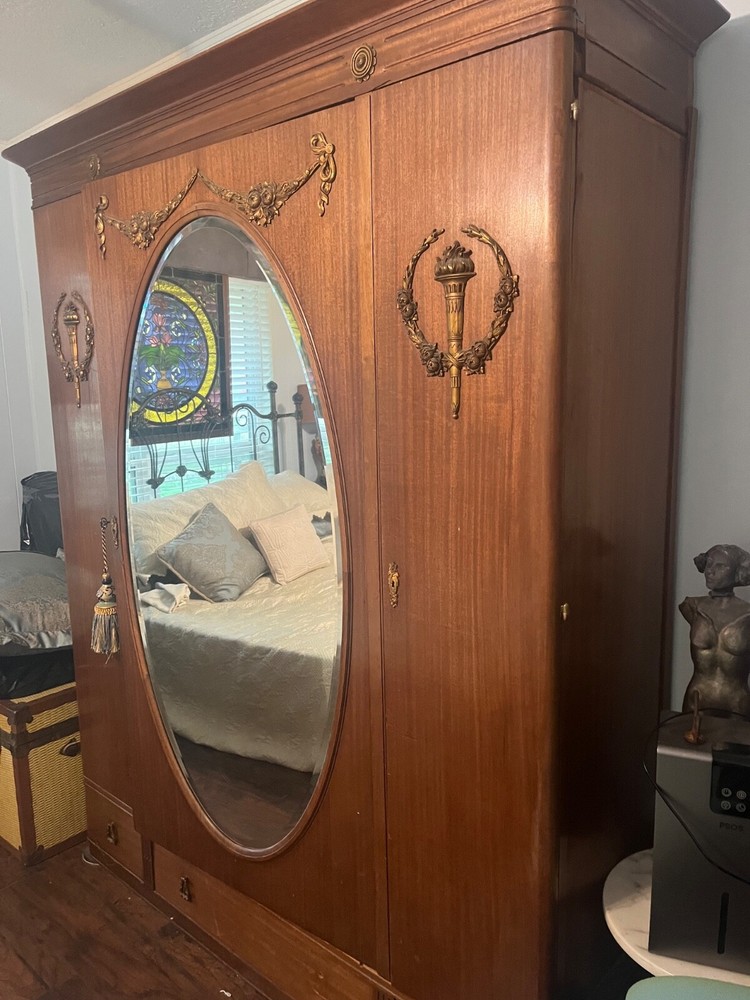 French provincial antique armoire and side table