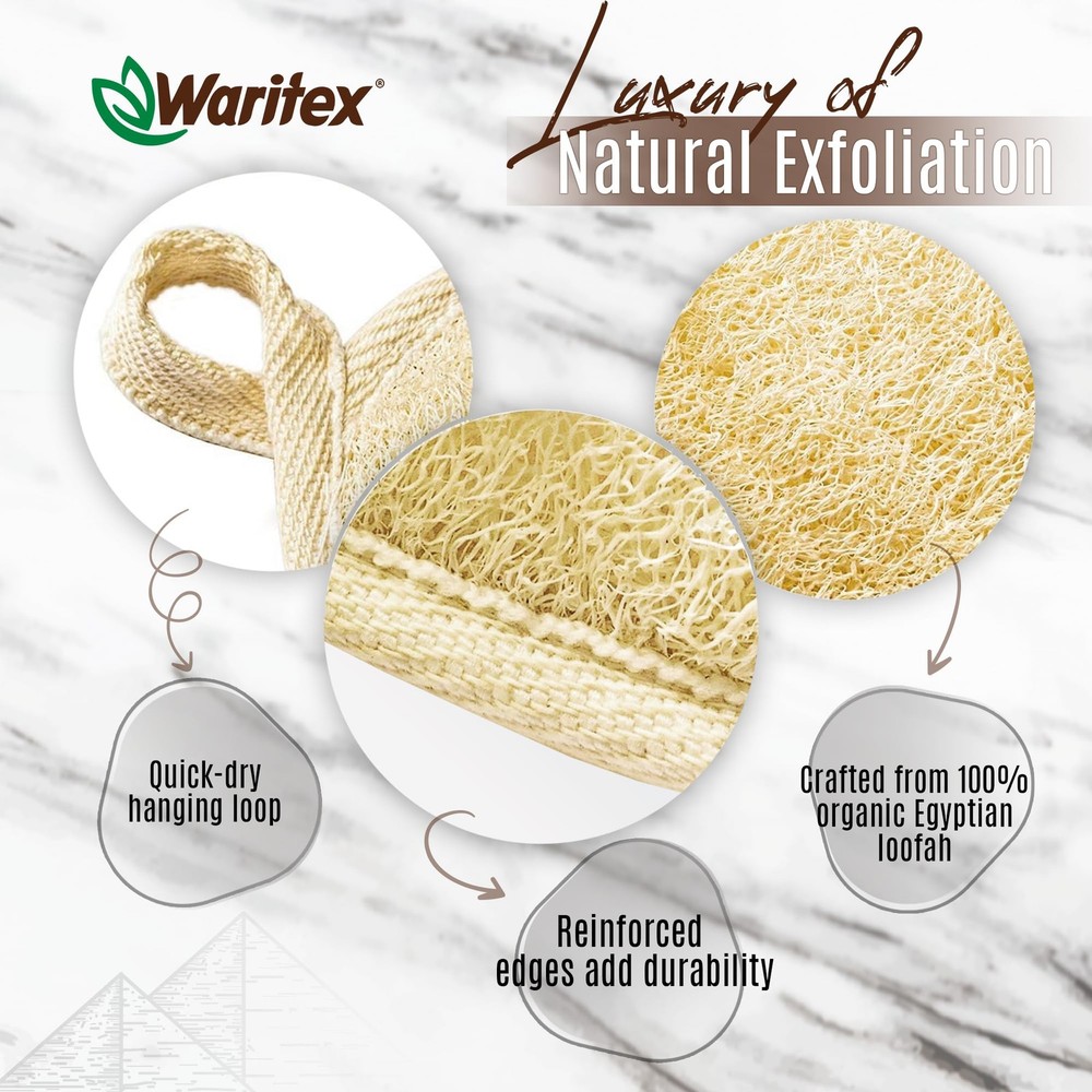 Egyptian Loofah Rectangular Body Scrubbers with Hand Strap, Exfoliating Bath ...
