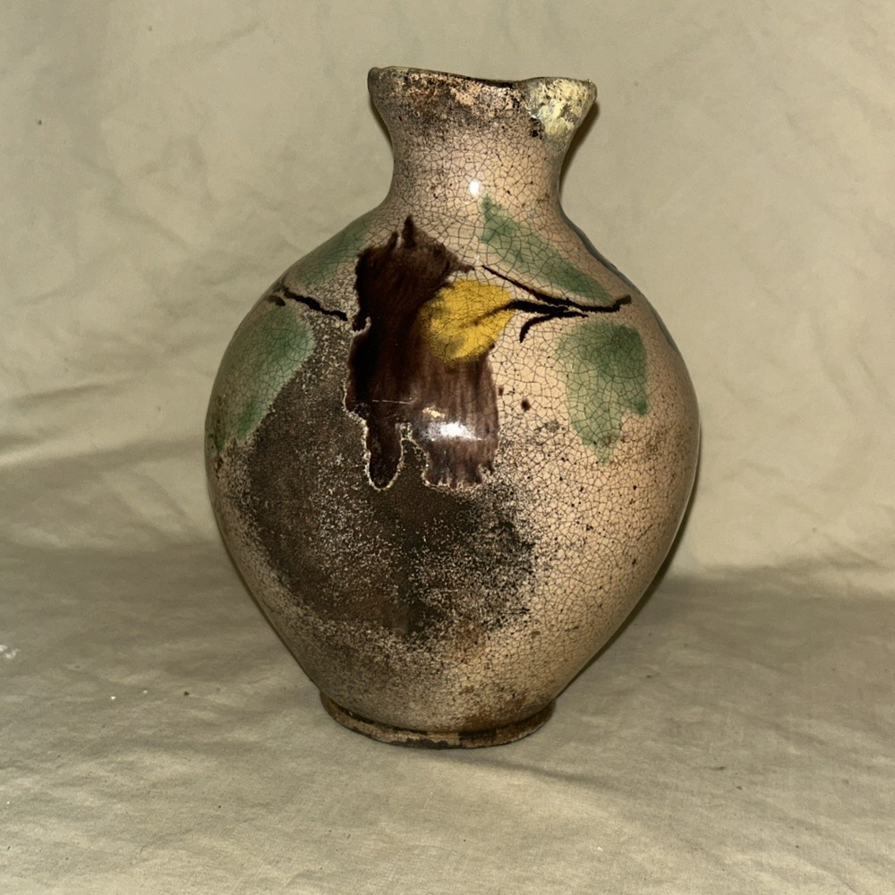 Vintage Art Pottery Pitcher 8” With Handle Not Signed