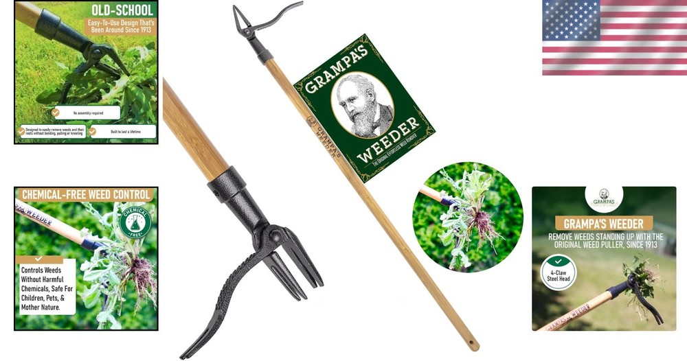 Eco-Friendly 4-Claw Steel Weed Puller Tool - Effortless Gardening Solution