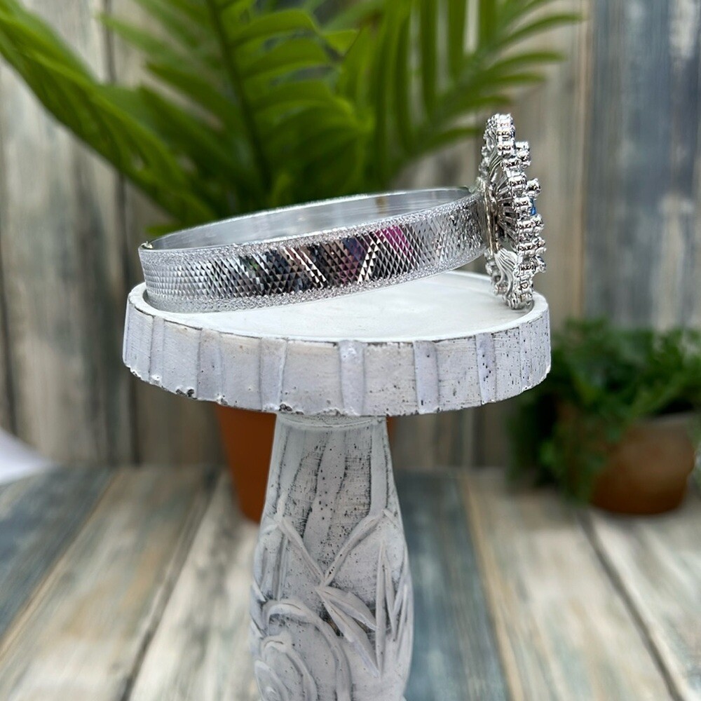 Adorned Crown Jewelry assemblage blue rhinestone silver sparkle bangle bracelet