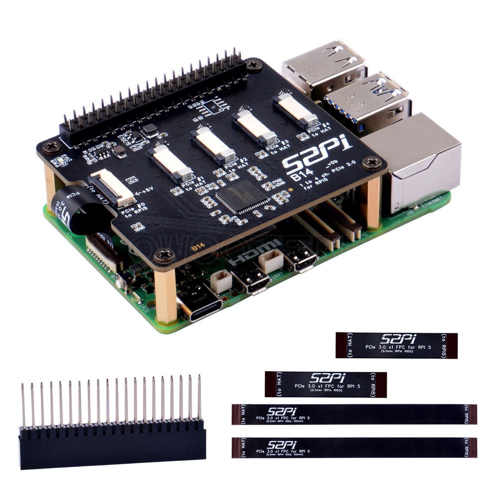 B14 Quad FPC PCIe HAT for Raspberry Pi 5 Daisy-Chaining Capability