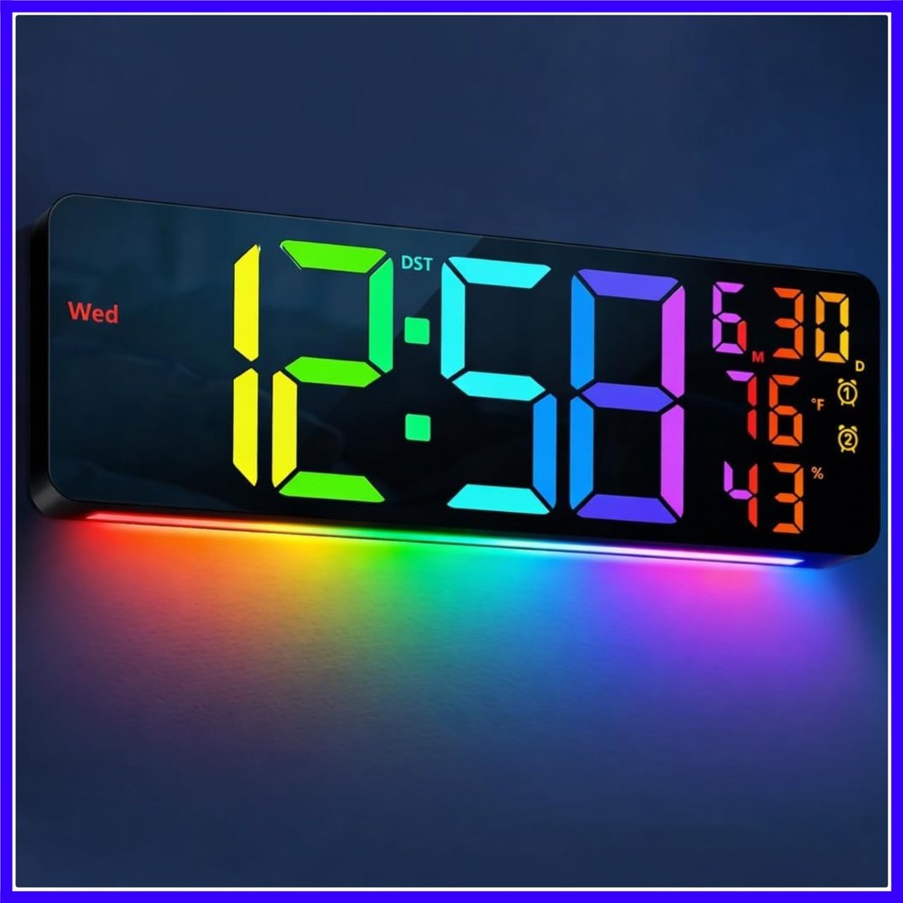 17.3" Large Digital Wall Mount Clock, Digital Clock with Remote Control, Alar...