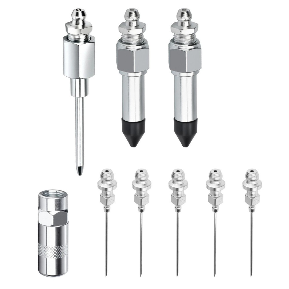 Grease Gun Injector Needle Nozzle Kit with Rubber Adapter Fitting Adapter 9Pcs