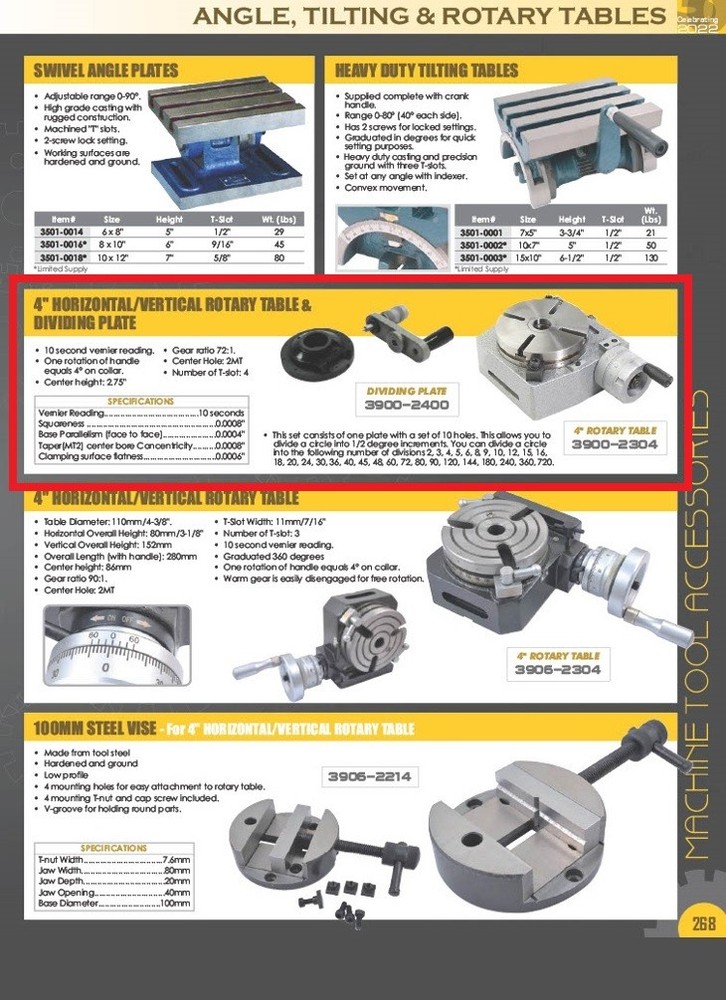 4" HORIZONTAL/VERTICAL ROTARY TABLE (3900-2304)