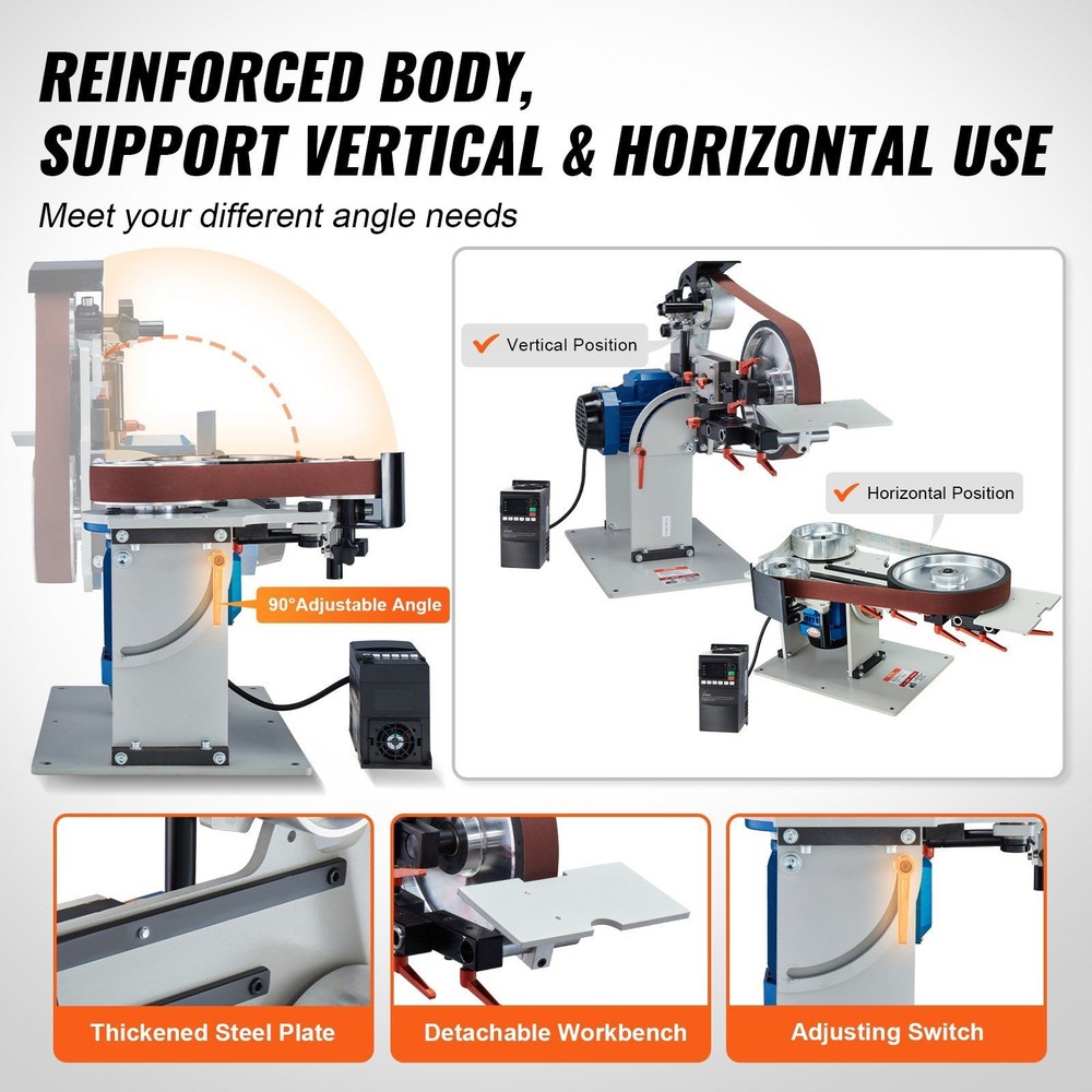 72x2in 1500W Variable-Speed Belt Grinder, VFD-Controlled & 3-Mode