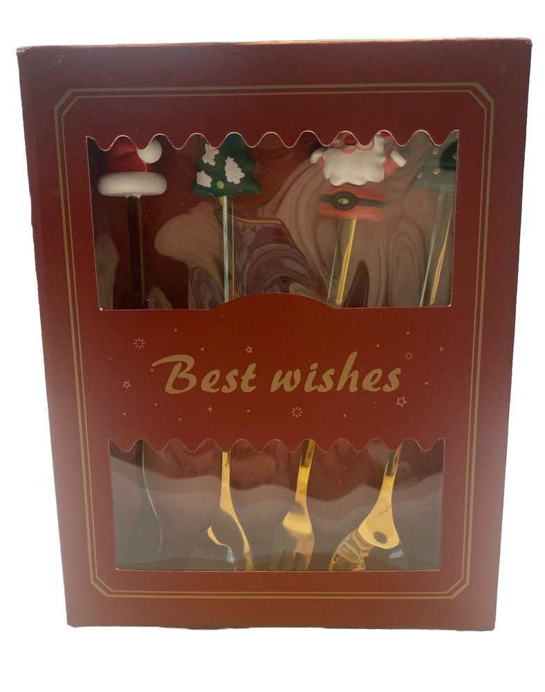 4pcs Christmas Spoon and Fork Set Stainless Steel Creative Tableware Coffee