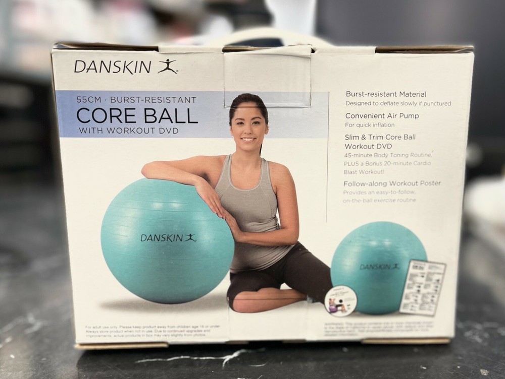 Danskin Burst Resistant Core Ball 55cm BLUE - Includes Workout DVD - New in Box