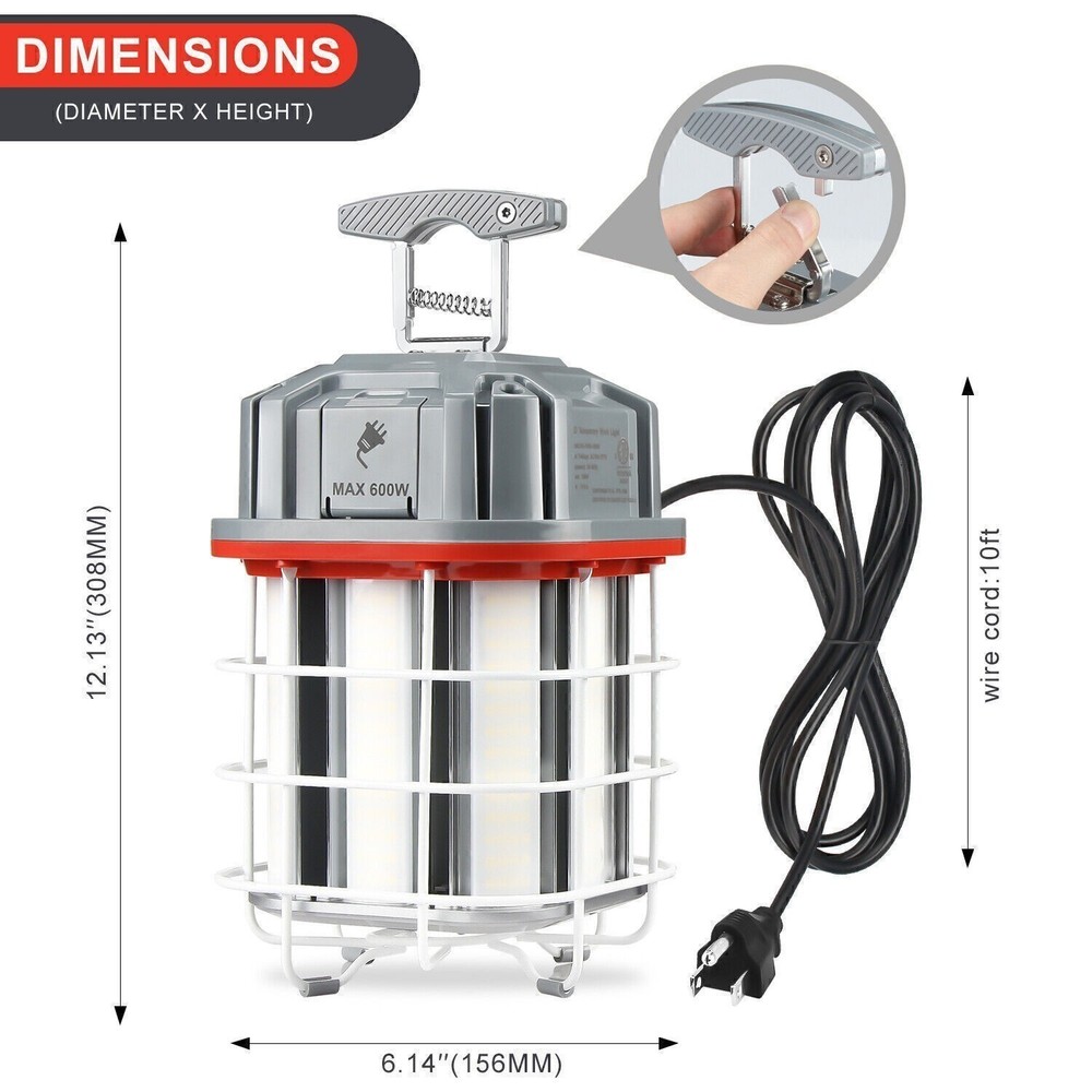 100W LED Temporary Work Light 5000K Linkable Jobsite Construction Lamp with Plug