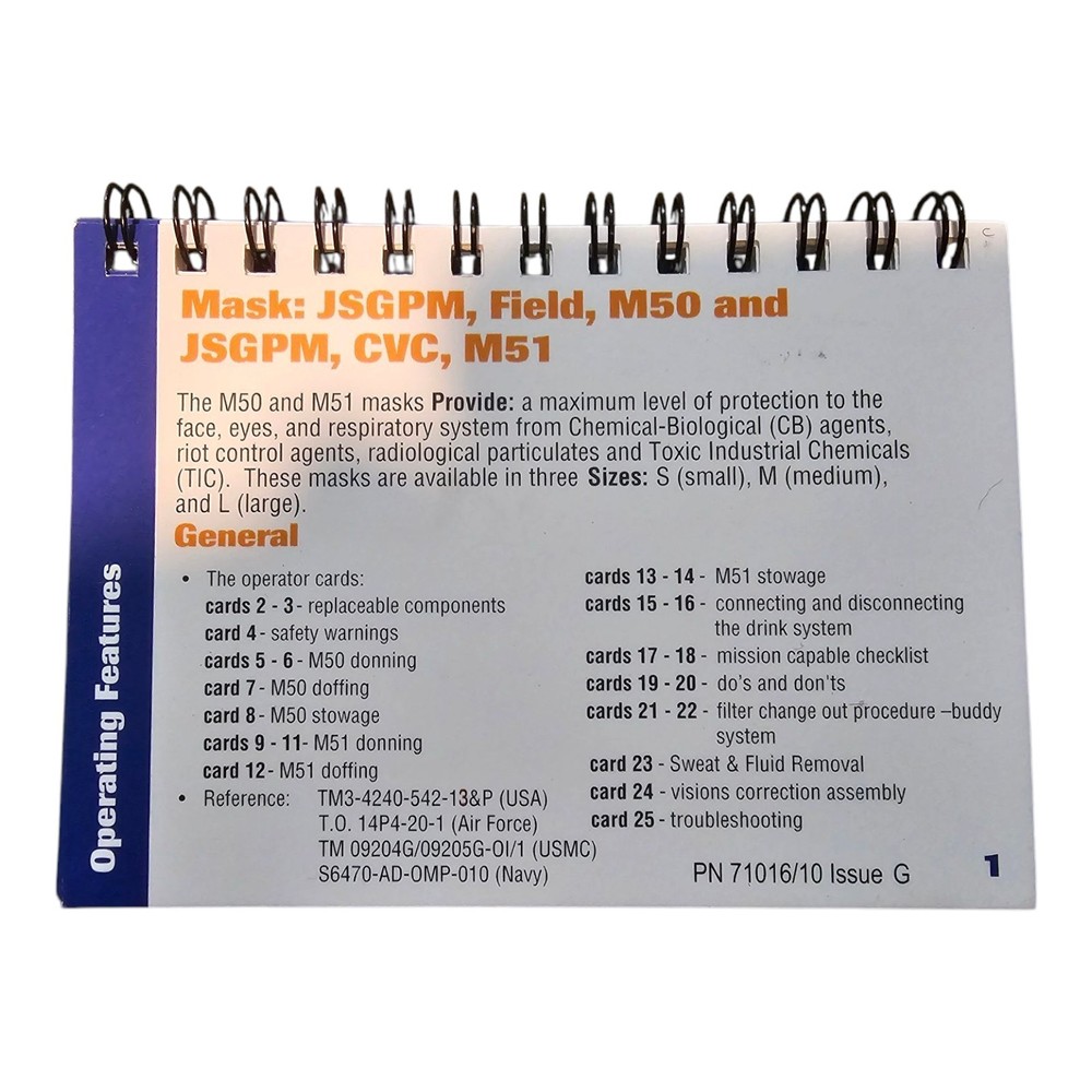 M50/M51 Gas Mask Operators Card.