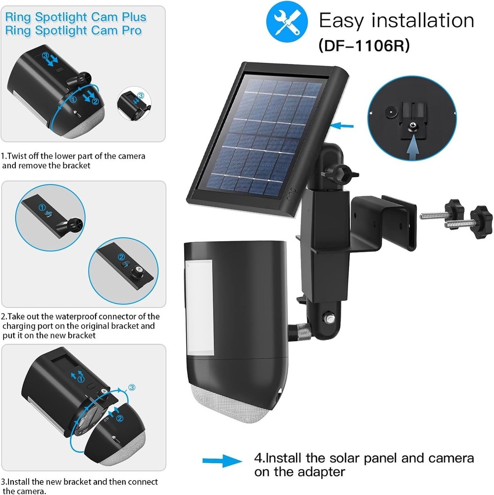 Universal 2-in-1 Gutter Mount for Ring Solar Panels and Cameras - Durable Black