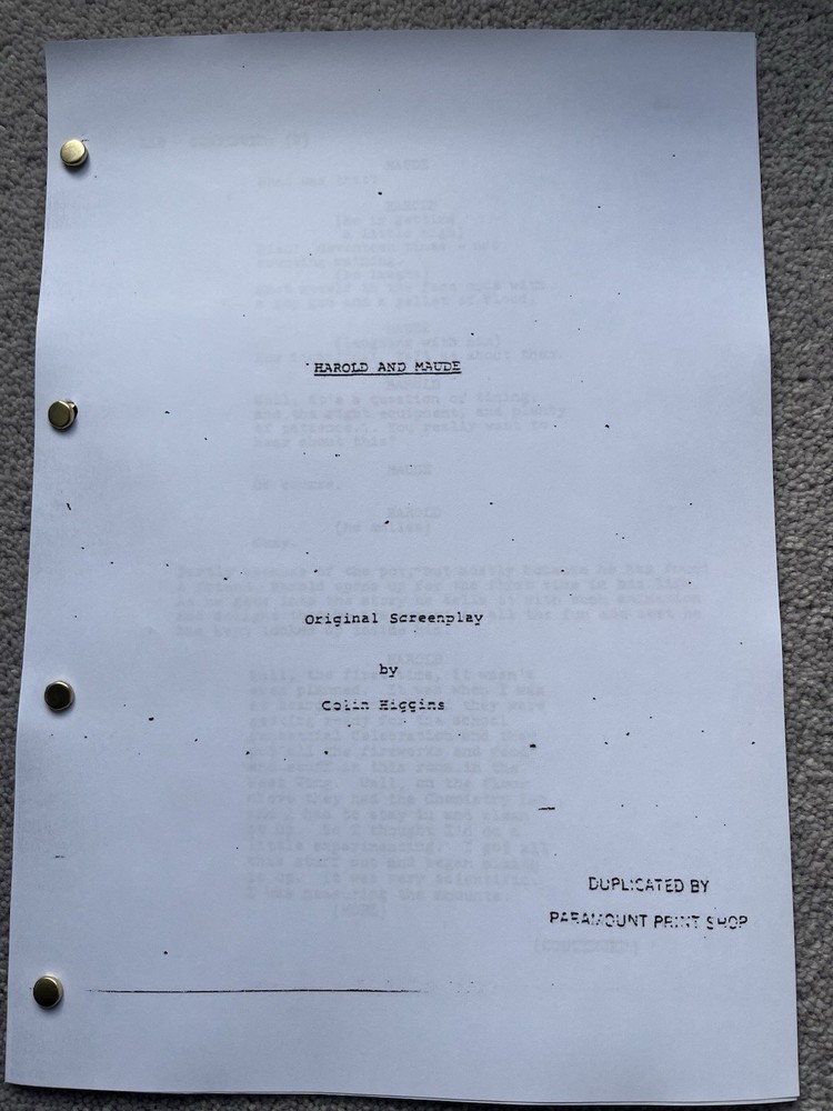 Harold And Maude Film Script / Screenplay. Ruth Gordon, Bud Cort.