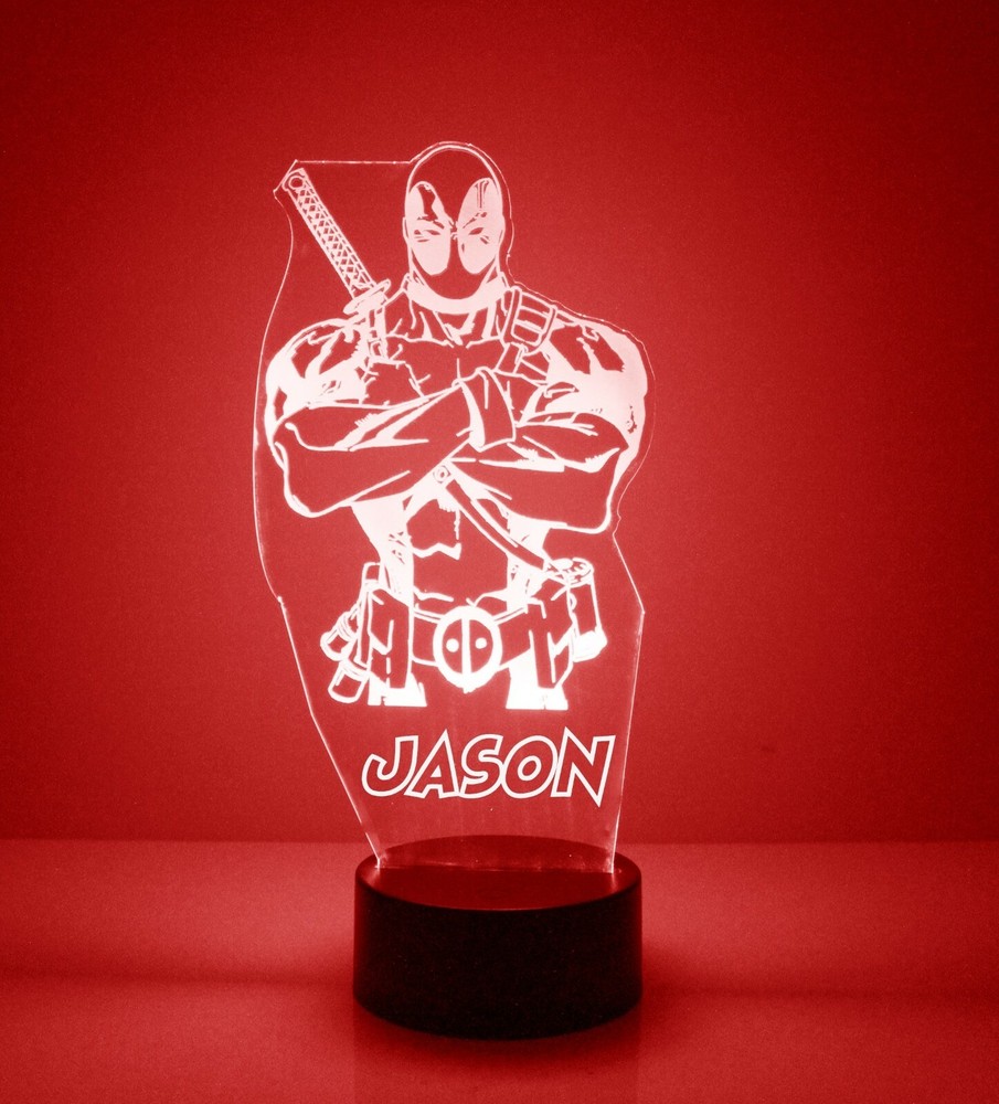 Deadpool, Personalized FREE, LED Night Light Lamp + Remote, Light Up Deadpool