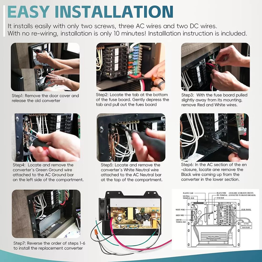 For WFCO WF-8955-MBA Converter Power Converter Assembly 55Amp 105-130VAC 950W
