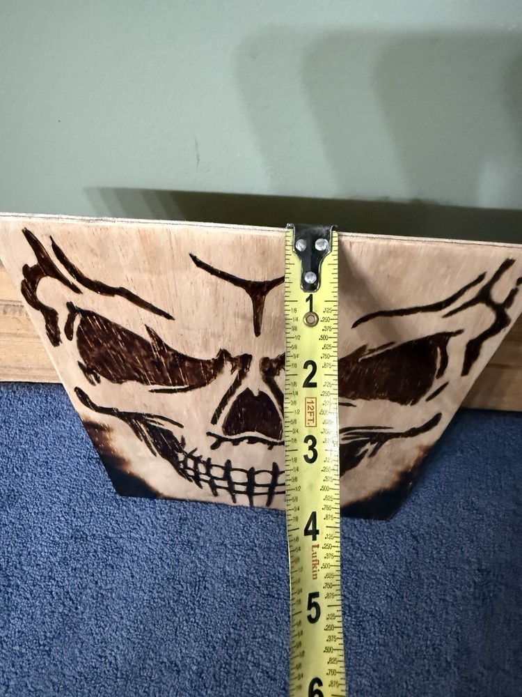 Handmade Pyrography Full Face Skull 8x10” Wall Hanging