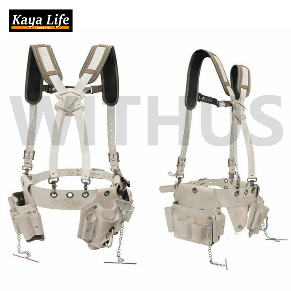 KAYALIFE KL-2000 Top Grain Cowhide Suspender Belt Multi Pouch Work Tool Belt Set