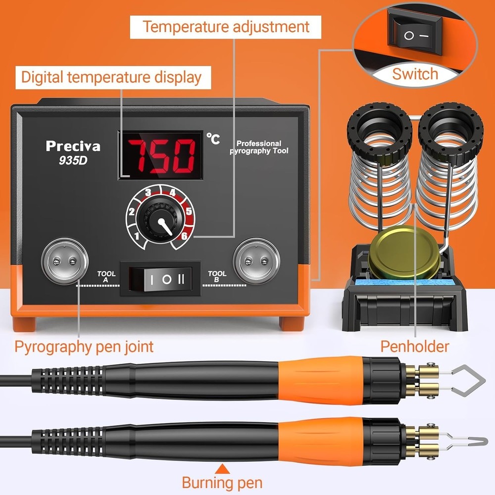 Professional Pyrography Kit, Dual Pens, Precise Temp Control, 20 Tips, Wood Art