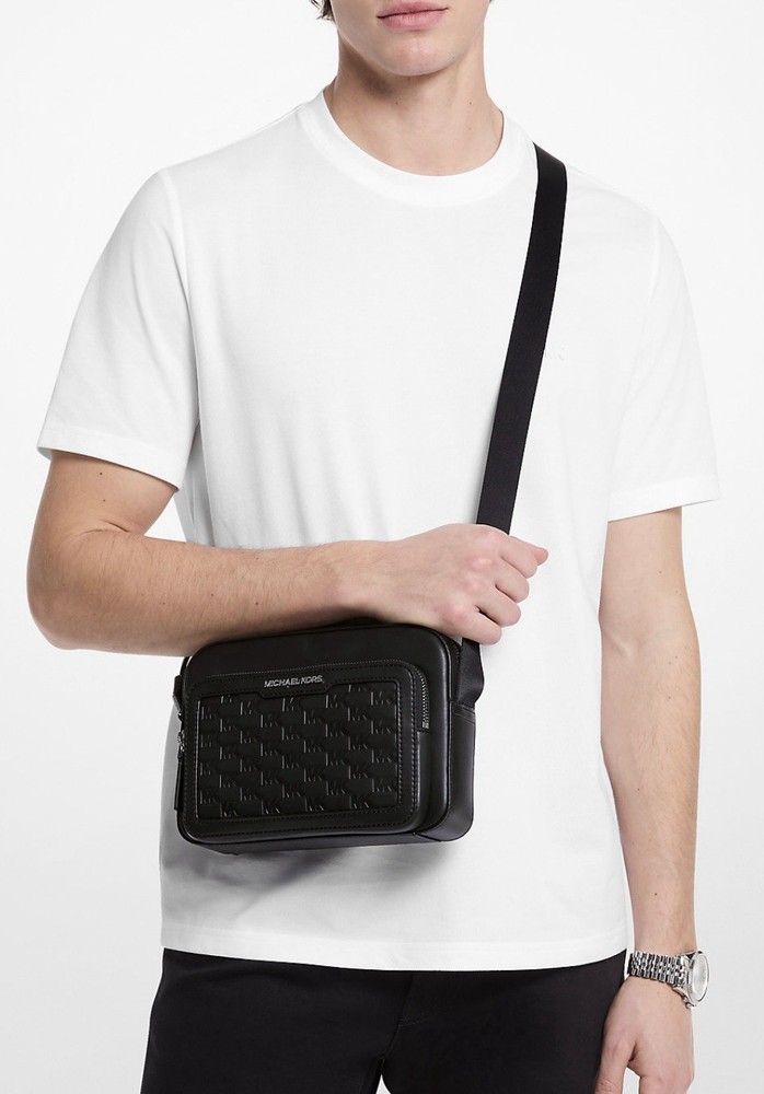 Michael Kors Cooper Logo Embossed Crossbody Flight Bag Black