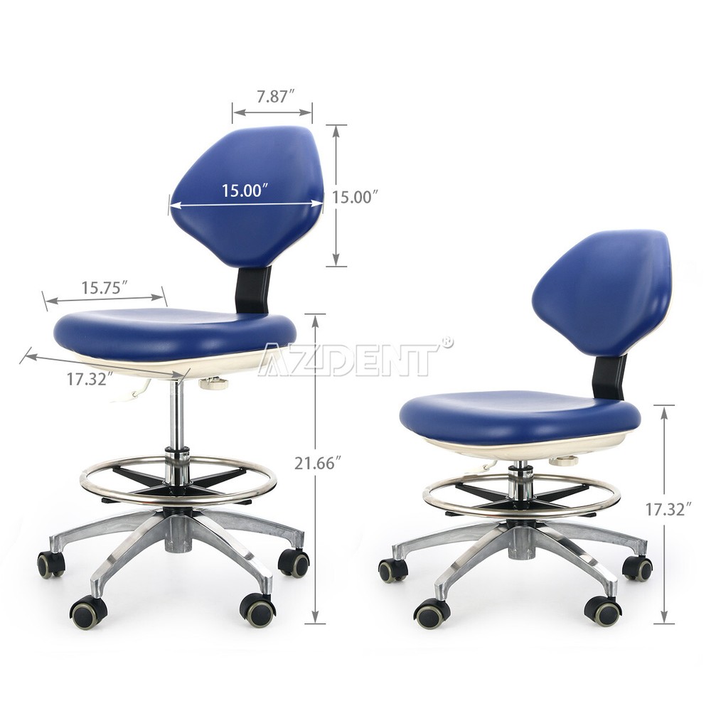 Dental Assistant Mobile Rolling Stool Adjustable Height Back Support PU Leather