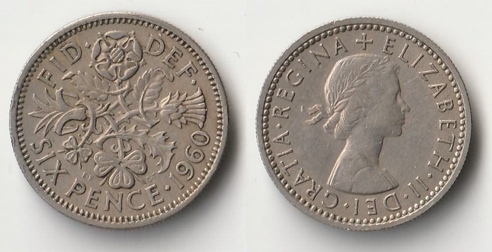 1960 Great Britain sixpence coin