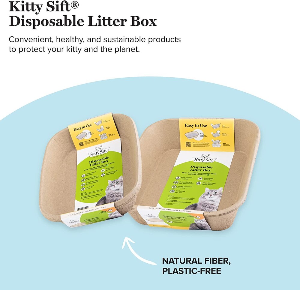 Kitty Sift (6-Pack) Disposable Cat Litter Box Sustainable, Clean - Large, 6-Pack