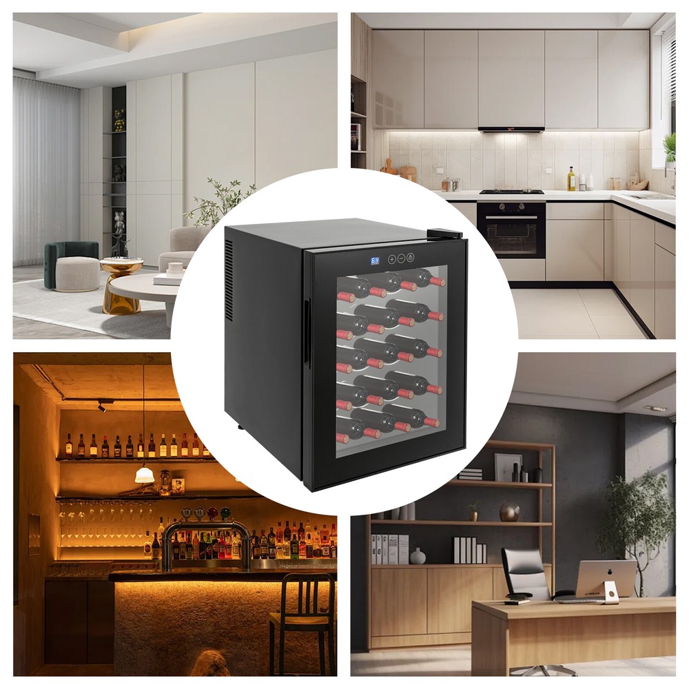 Black Wine Fridge 48L 20-Bottles Small Wine Cooler Rectangular Wine Cellar 110V