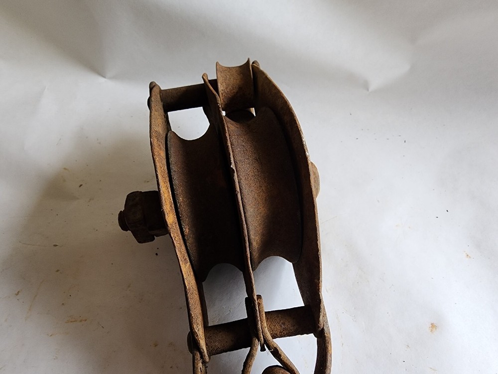 Vintage Steel Rope Double Pulley with Hook Rustic Decor