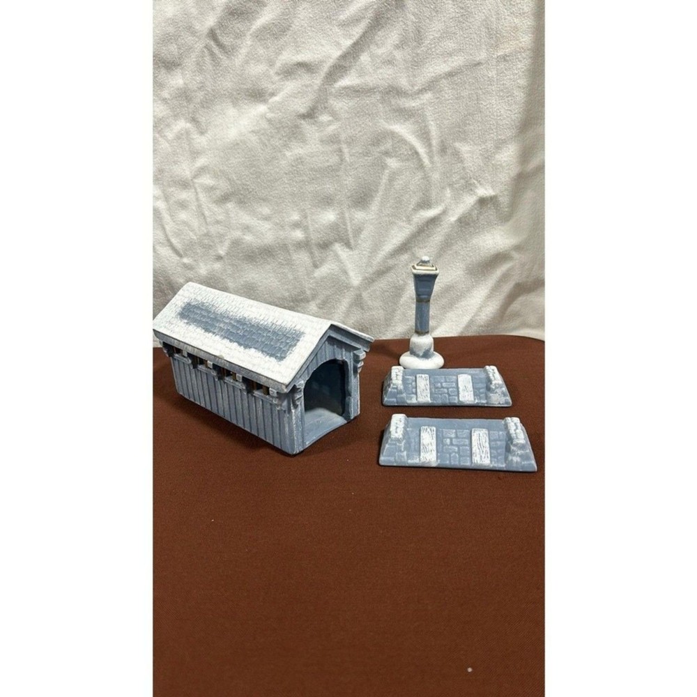1991 Ceramic Cast Molded Blue Snow Village 28 Piece Set
